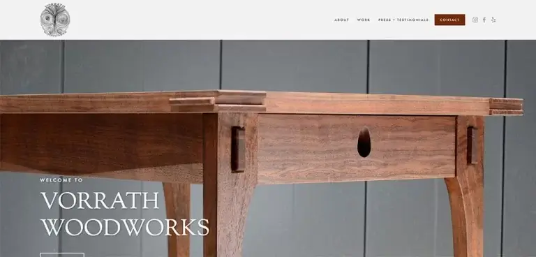 Vorrath Woodworks - Minimalist Website Examples